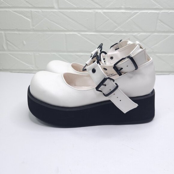 Demonia Sprite - 02 White Faux Leather Heart Strap Mary Jane Platform Lolita 8 - Picture 4 of 9